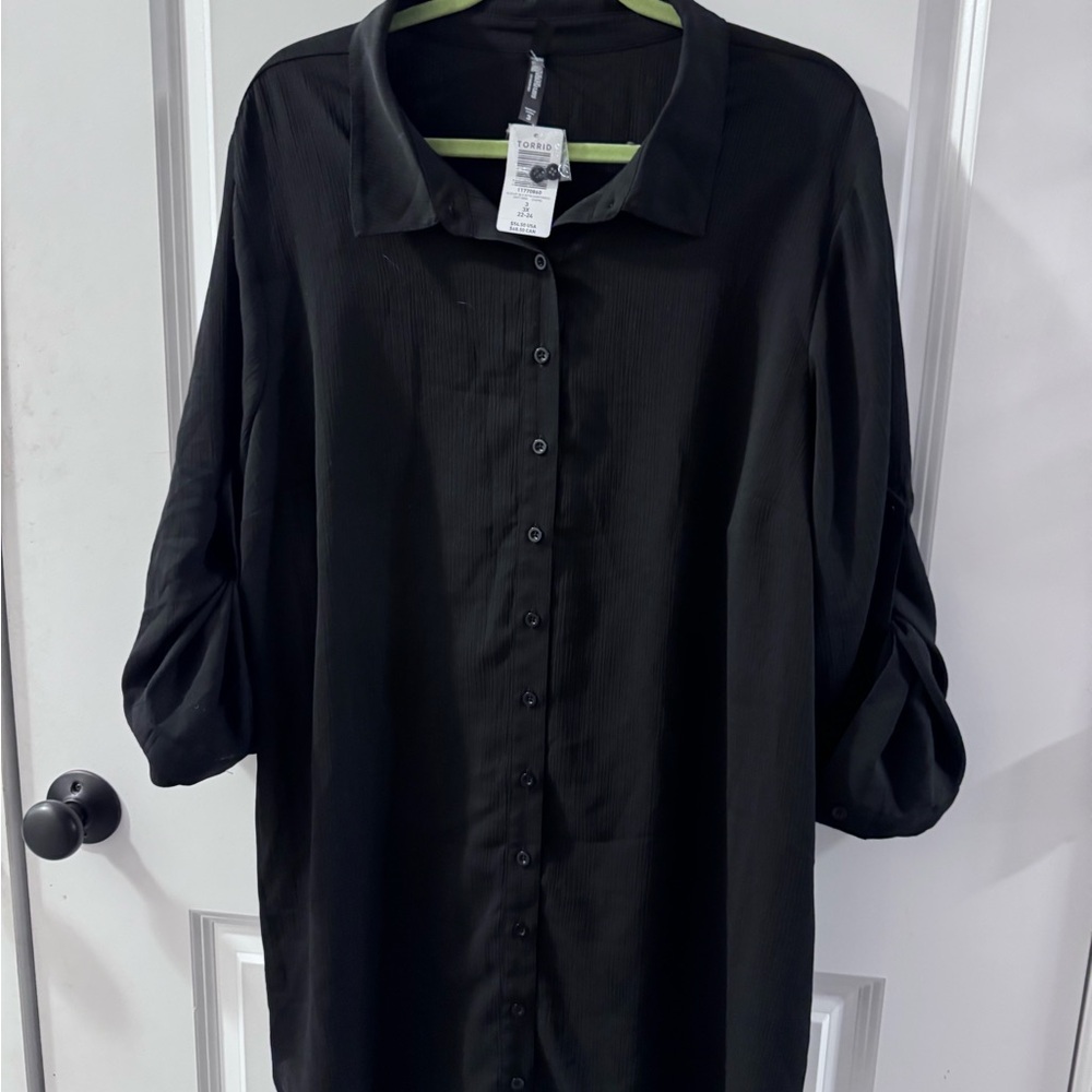 Torrid black button front tunic shirt dress with adjustable sleeves